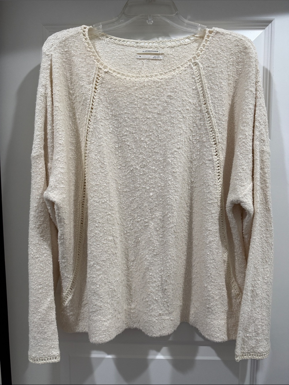 NEW Anthropologie Ivory Textured Crewneck Oversized Sweater
